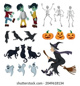 Big colored set with elements for the holiday Halloween - Vector illustration