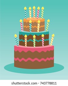 Big Colorful Chocolate Birthday Cake with Stripe Candles
