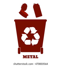Big colorful containers for recycling waste sorting - metal. Vector illustration.