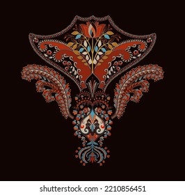 Big colorful element with paisley and flowers. Indian tattoo. Colorful ethnic decorative element. Vector clipart