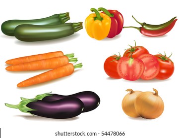 The big colorful group of ripe vegetables. Photo-realistic vector.