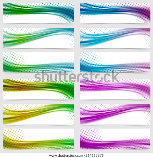 Big colorful header footer swoosh wave\
design collection. Vector\
illustration