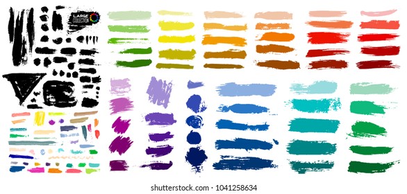 Big colorful of paint, ink brush strokes, brushes, lines, grungy. Dirty artistic design elements, boxes, frames. Vector illustration. Isolated on white background. Freehand drawing