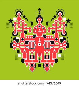 Big colorful robot #4. Vector illustration of monster.