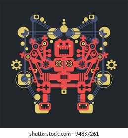Big colorful robot #5. Vector illustration of monster.