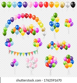 Big Colorful Set Balloons Isolated Transparent Background With Gradient Mesh, Vector Illustration