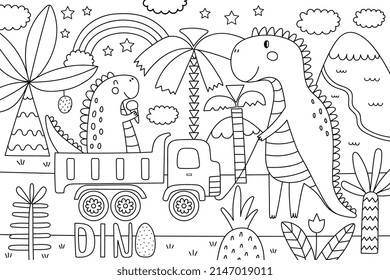 Big Coloring Poster For Kids. Coloring Poster With Dinozaur