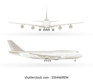Big commercial jet airplane. Airplane in profile, from the front view. Aeroplane isolated. Aircraft vector illustration. Airline Concept Travel Passenger plane set. Jet commercial airplane. svg