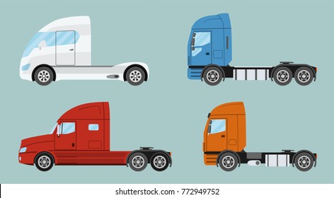 Big commercial semi truck with trailer. Trailer truck in flat style isolated. Delivery and shipping business cargo truck. Vecror illustration.