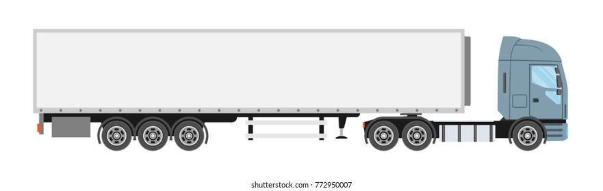 Big commercial semi truck with trailer. Trailer truck in flat style isolated. Delivery and shipping business cargo truck. Vecror illustration.