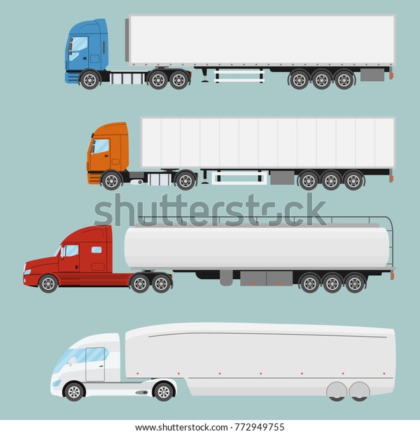 Big commercial semi truck with trailer.\
Trailer truck in flat style isolated. Delivery and shipping\
business cargo truck. Vecror\
illustration.