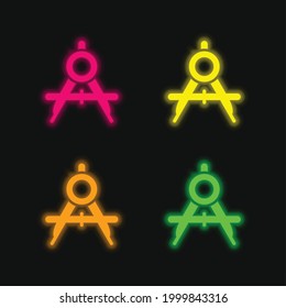 Big Compass Open four color glowing neon vector icon