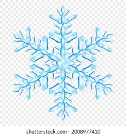 Gran complejo y translúcido copo de nieve navideño en colores azul claro, aislado en un fondo transparente. Transparencia sólo en formato vectorial