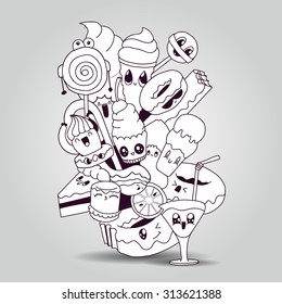 Big composition of doodle elements for yours cards, postcards, brochures and posters