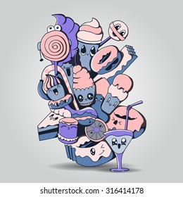 Big composition of doodle elements for yours cards, postcards, brochures and posters
