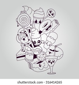 Big composition of doodle elements for yours cards, postcards, brochures and posters