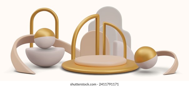 Big composition with podium for show product with golden arches