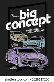 big concept, illustration of a custom engine car