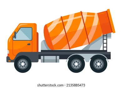 big concrete mixer truck. special construction vehicles. flat vector illustration.