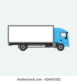 Big container cargo truck. Side view. Flat style. Vector illustration.