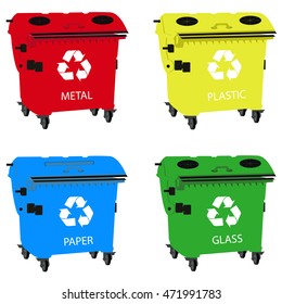 Big containers for recycling waste sorting, recycle bin - plastic, glass, metal, paper
