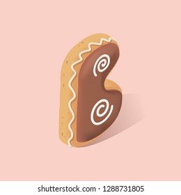 Big cookie letter. Chocolate glaze. sweet alphabet. Childish font on pink background