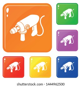 Big corded drill icons set collection vector 6 color isolated on white background