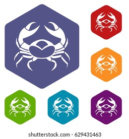 Big crab icons set hexagon isolated vector illustration