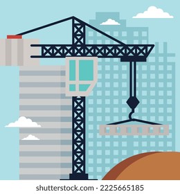big crane with buildings construction scene