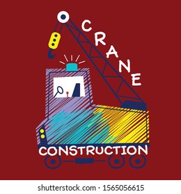 big crane car funny cartoon,vector illustration