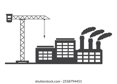 Big crane machine building factory construction icon
