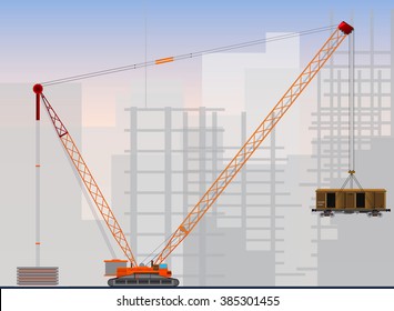 Big cranes for industrial use / Big crane building a high-rise buildings