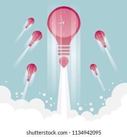Big creative concept design, rocket launch. The background is blue.