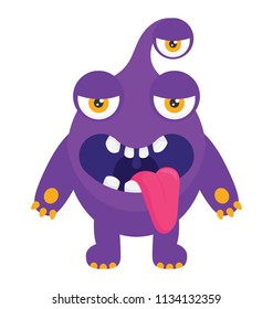 
A big creature with unusual face having three eyes and bulky body characterizing alien monster 

