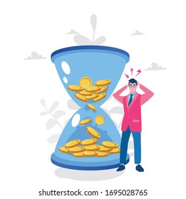 Big credit , no time to pay, businessman with problems, Vector illustration for web banner, infographics, mobile. 