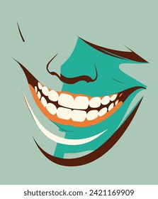 Big creepy vector smile. Scary face. Minimalistic suspense joker face.