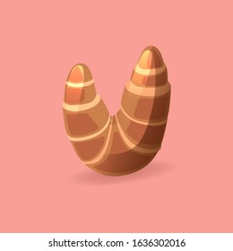 Big croissant letter U. Breakfast handcrafted typeface on a pink background. Cartoon eco alphabet. Friendly set