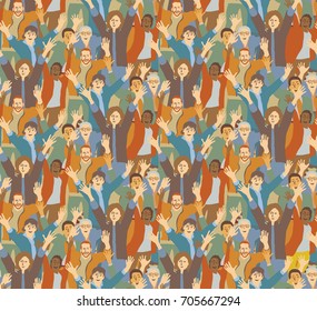 Big crowd happy people seamless pattern. Color vector illustration. EPS8