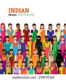 Big crowd of Indian women vector avatars detailed illustration - Indian woman representing different states/religions of India.