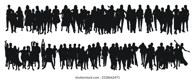 Big crowd of people, people stand in line at the store, group of refugees migration crisis