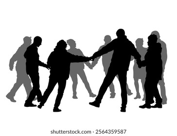 Big crowds dancing people walking on white background