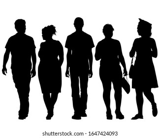 Big crowds people on street. Isolated silhouette on a white background