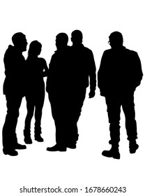 Big crowds people on street. Isolated silhouette on a white background
