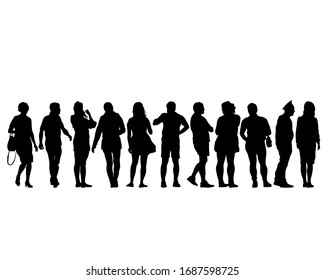 Big crowds people on street. Isolated silhouette on a white background