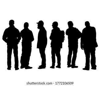 Big crowds people on street. Isolated silhouette on a white background