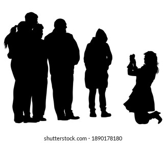 Big crowds people on street. Isolated silhouette on a white background