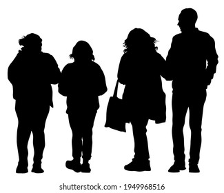 Big crowds people on street. Isolated silhouette on a white background