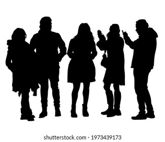 Big crowds people on street. Isolated silhouette on a white background