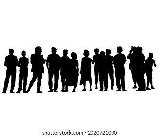 Big crowds people on street. Isolated silhouette on a white background