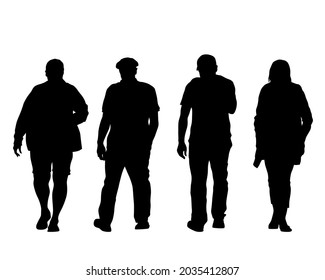 Big crowds people on street. Isolated silhouette on a white background